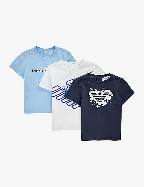 EMPORIO ARMANI: Logo-print cotton-jersey T-shirts set of three 6 - 36 months