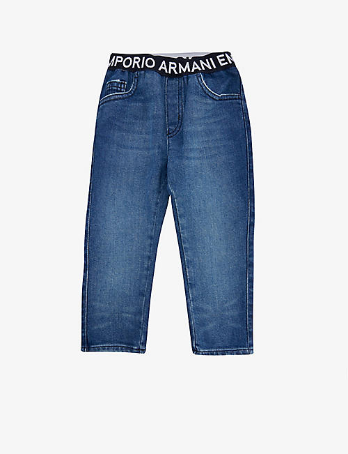 EMPORIO ARMANI: Logo waistband stretch-denim jeans 18-36 months