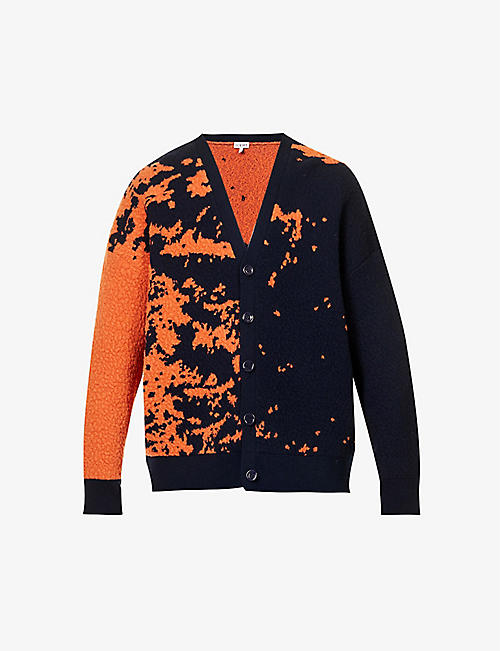 LOEWE: Graphic-pattern V-neck relaxed-fit wool-blend cardigan