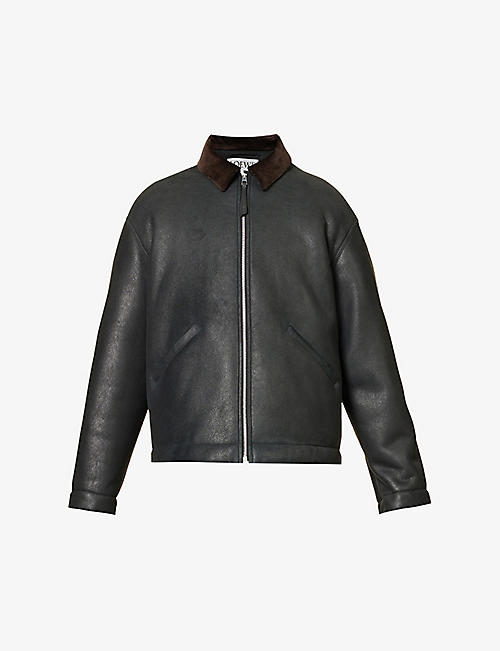 LOEWE: Corduroy-trim spread-collar shearling jacket