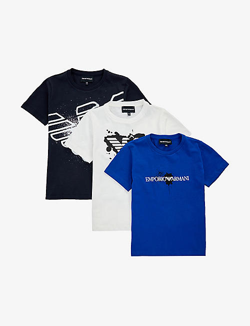 EMPORIO ARMANI: Logo-print cotton-jersey T-shirts set of three 4 - 16 years