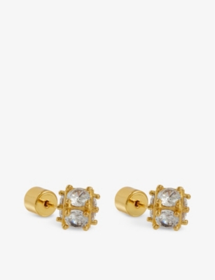 Shop Oma The Label Women's Gold Sol 18ct Yellow-gold Plated Brass And Cubic Zirconia Stud Earrings