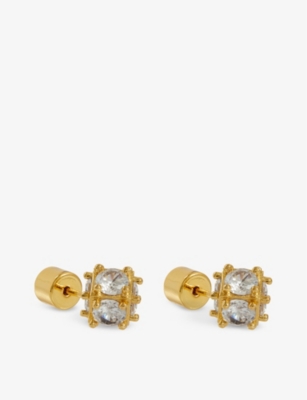 Oma The Label Womens Gold Sol 18ct Yellow-gold Plated Brass And Cubic Zirconia Stud Earrings In Gold