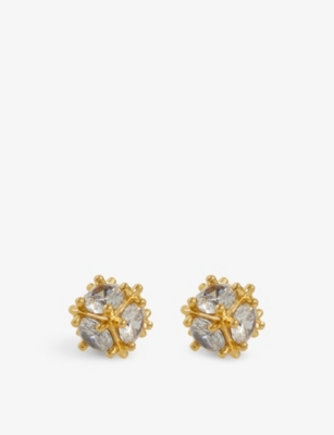 Oma The Label Womens Gold Sol 18ct Yellow-gold Plated Brass And Cubic Zirconia Stud Earrings