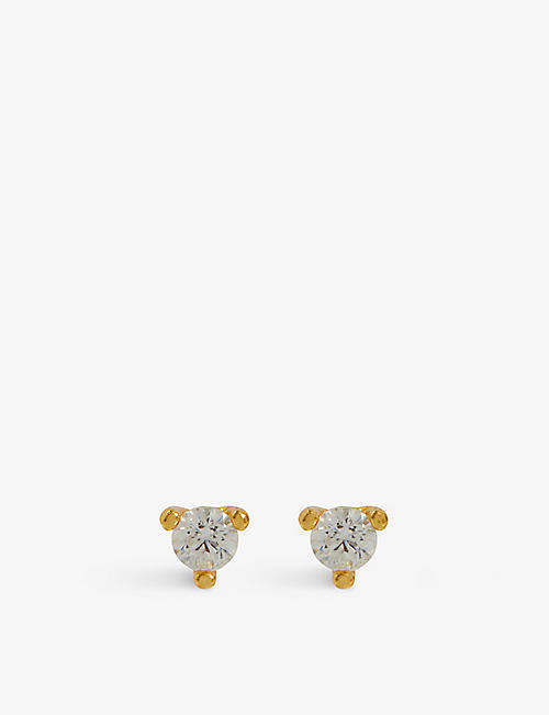 OMA THE LABEL: Tåre yellow-gold plated brass and cubic zirconia stud earrings