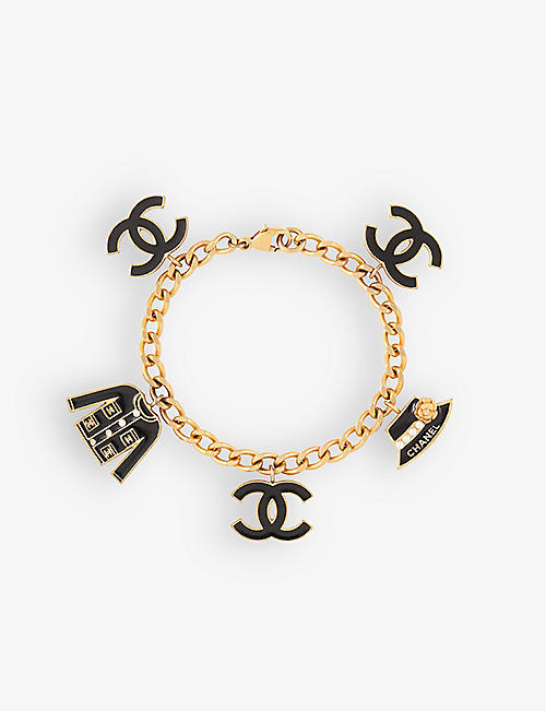 SUSAN CAPLAN: Pre-loved Chanel charm gold-plated and faux-pearl bracelet