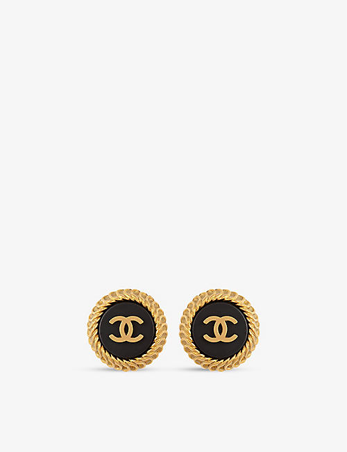 SUSAN CAPLAN: Pre-loved Chanel yellow gold-plated metal and lucite clip-on earrings