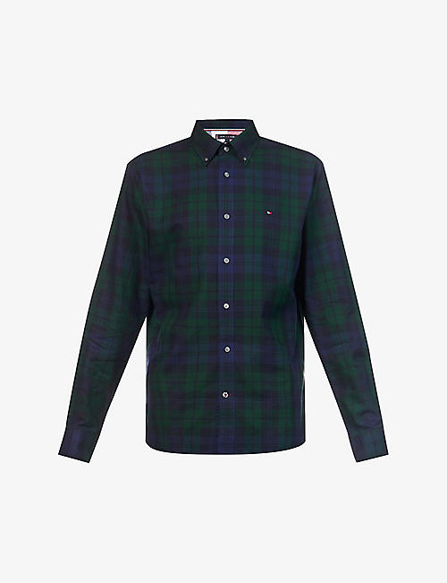 TOMMY HILFIGER: Checked brand-embroidered regular-fit cotton shirt
