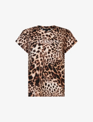 Allsaints Evita Anna Animal Print Cotton T-shirt In Brown