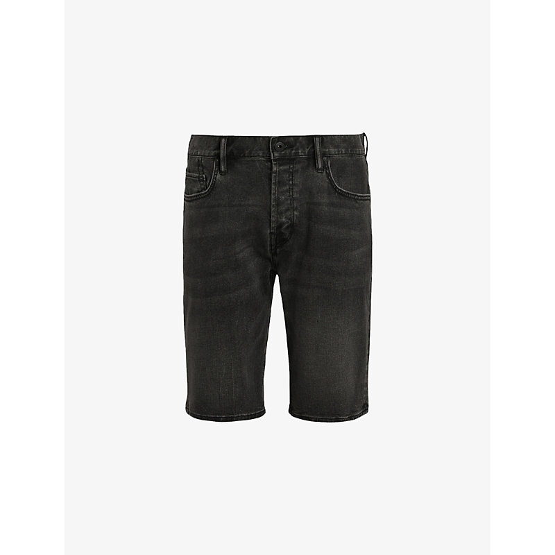 Shop Allsaints Switch Faded Slim-fit Stretch-denim Shorts In Washed Black