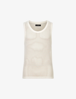Allsaints Mens Chalk White Anderson Open-mesh Organic-cotton Vest Top