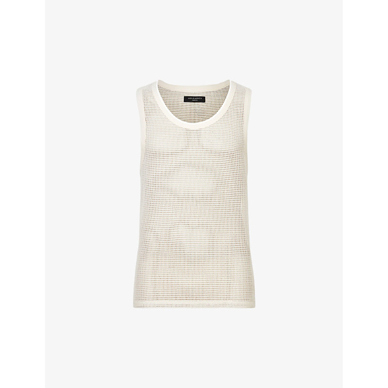 Allsaints Mens Chalk White Anderson Open-mesh Organic-cotton Vest Top