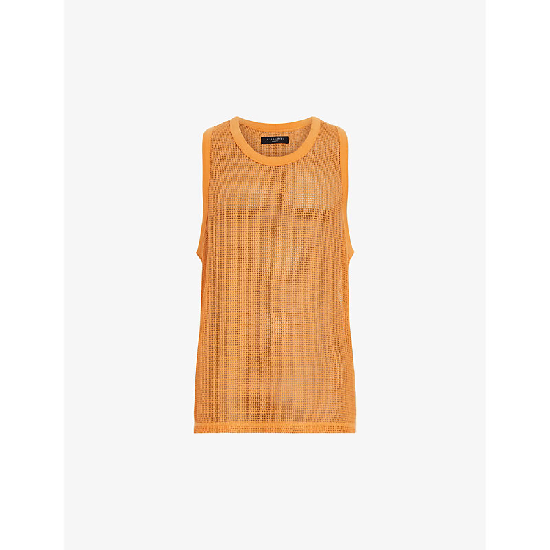 Shop Allsaints Men's Tangerine Oran Anderson Open-mesh Organic-cotton Vest Top