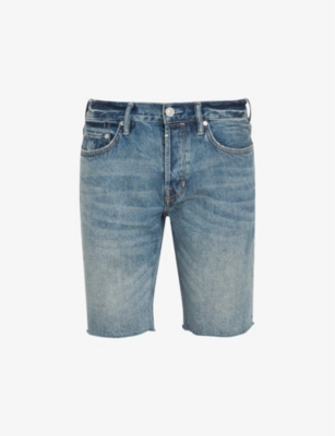 Allsaints Mens Light Indigo Switch Relaxedfit Rawhem Denim Shorts