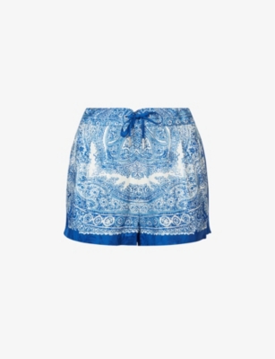 Allsaints Aleida Rafaela Paisley Print Shorts In Blue/white