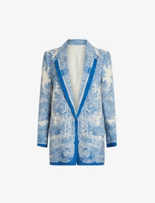 Allsaints Paisley Print Aleida Blazer In Blue/white