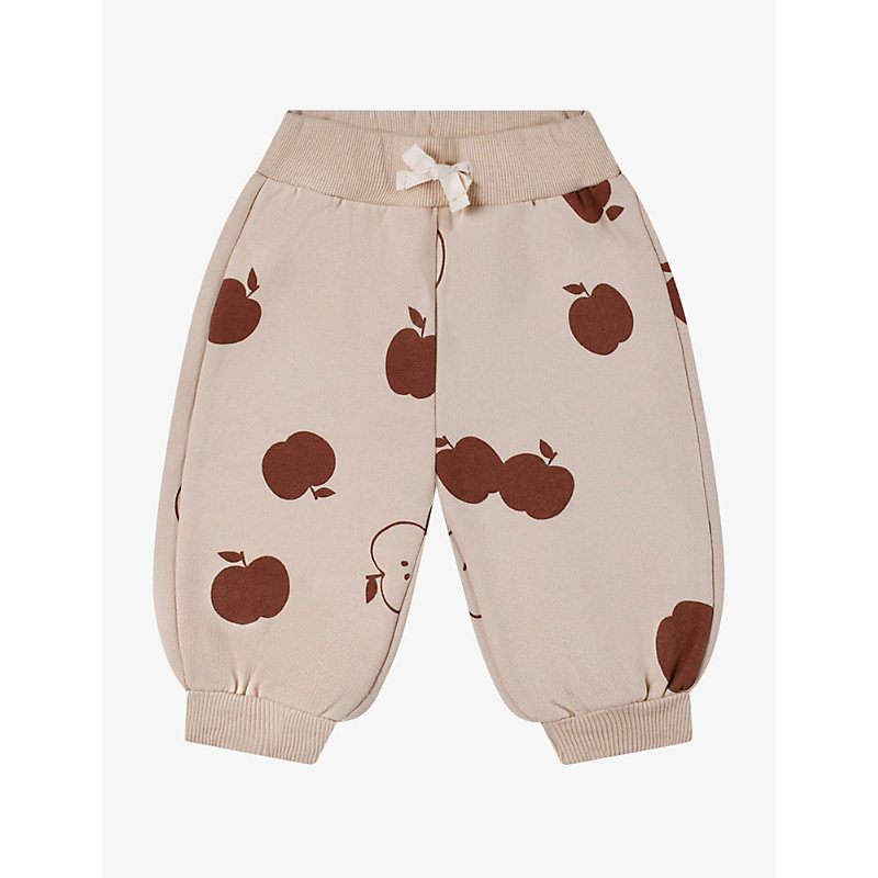 Organic Zoo Babies' Orchard Apple-print Organic-cotton Jogging Bottoms 3 Months-4 Years In Cream/brown