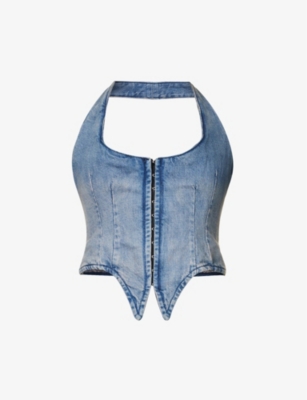 Miaou Blue Denim Corset Top In Echo Denim
