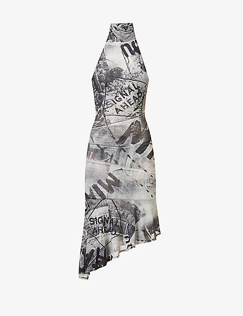 MIAOU: Karina graphic-print stretch-recycled polyester mini dress