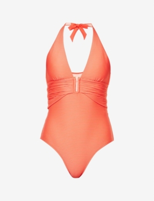 Heidi Klein Morrocan Sands Ribbed Swimsuit In Coral