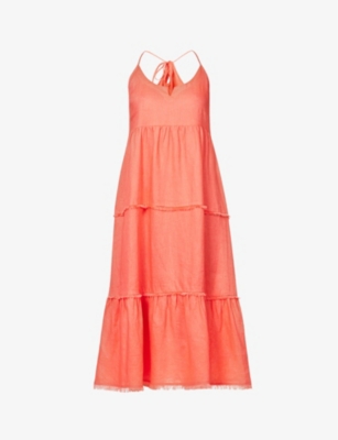 HEIDI KLEIN HEIDI KLEIN WOMEN'S CORAL SCOOP RAW-TRIM LINEN MIDI DRESS,63457804