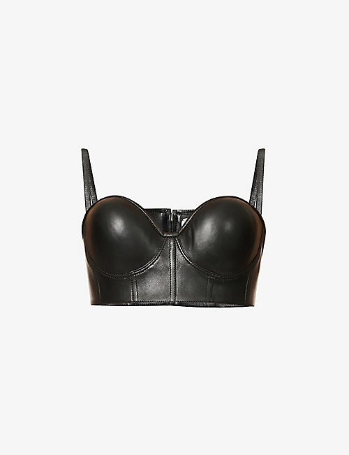 ALEXANDER MCQUEEN: Bustier sweetheart-neck cropped leather top