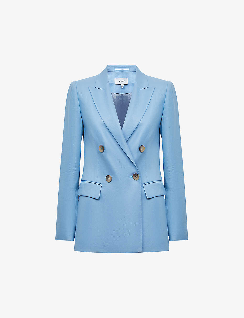 Reiss Hollie Double Breasted Linen Blend Blazer In Blue