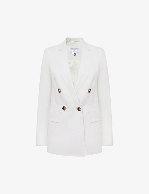 REISS: Hollie double-breasted linen-blend blazer jacket