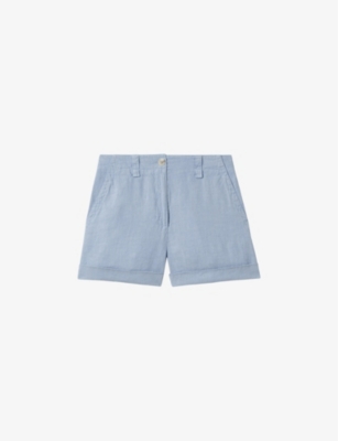 Shop Reiss Women's Dusty Blue Demi Patch-pocket Linen Shorts