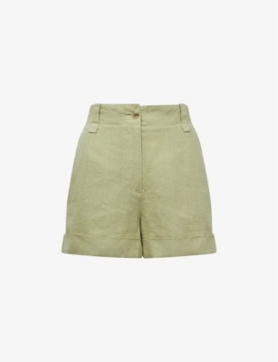 Reiss Womens Green Demi Patch-pocket Linen Shorts