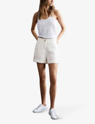 Shop Reiss Womens White Demi Patch-pocket Linen Shorts