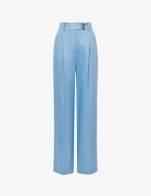 Reiss Womens Blue Hollie High-rise Linen-blend Trousers