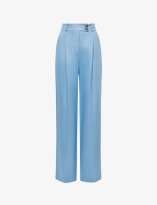 Reiss Womens Blue Hollie High-rise Linen-blend Trousers