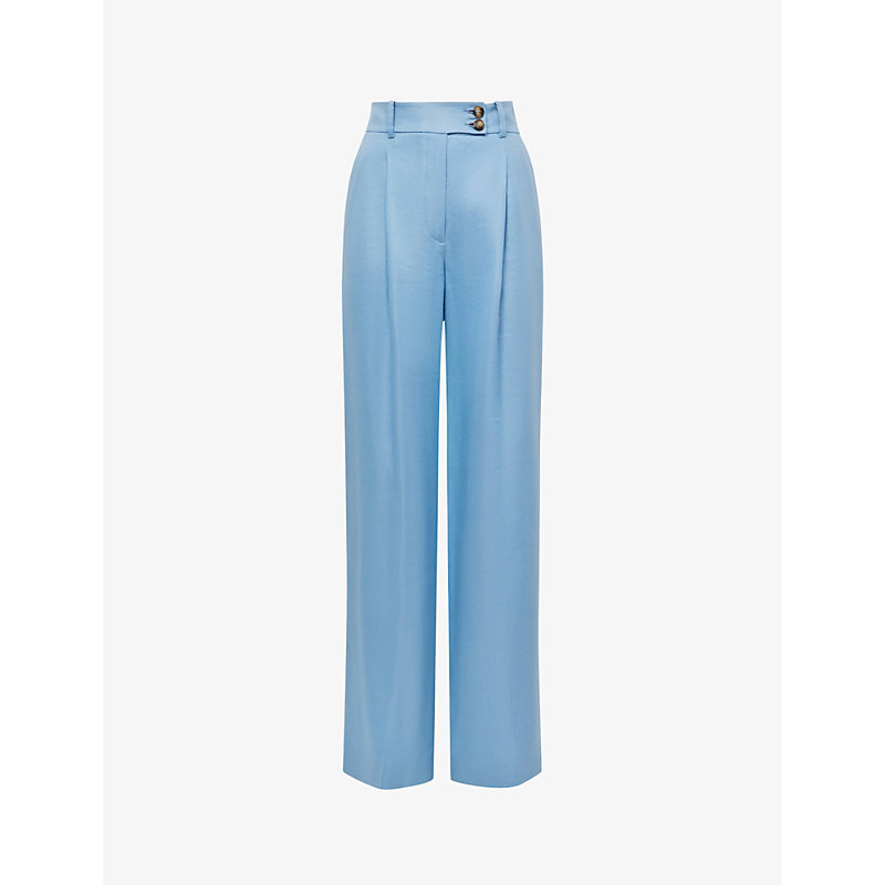 Reiss Womens Blue Hollie High-rise Linen-blend Trousers