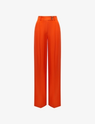 Reiss Hollie Creased High Waist Wide Leg Pants In Orange