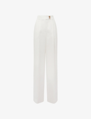 Reiss Hollie Wide Leg Linen Trousers In White