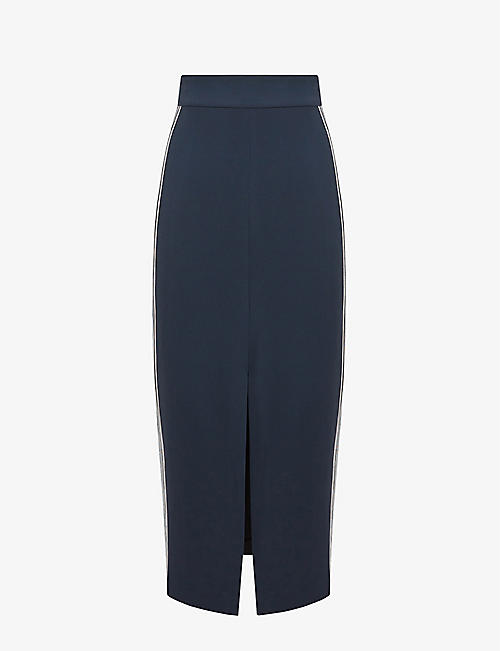 REISS: Pia high-rise side-stripe stretch-woven pencil skirt