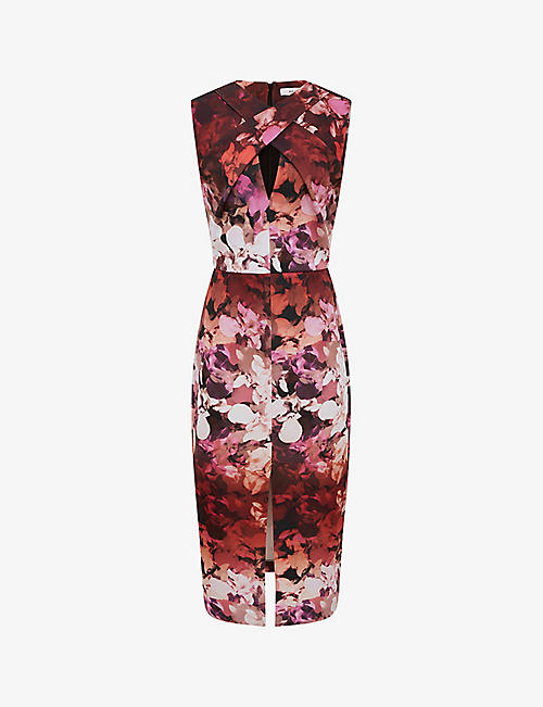 REISS: Vega floral-print stretch-woven midi dress