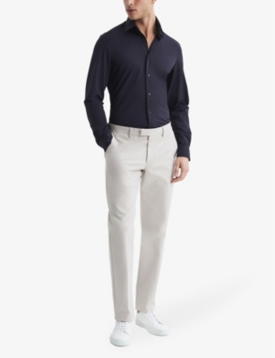 Reiss Voyager Stretch Performance Solid Regular Fit Button Down Travel Shirt In Blue