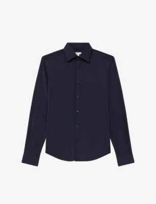 Shop Reiss Men's Navy Voyager Regular-fit Stretch-woven Shirt In Blue