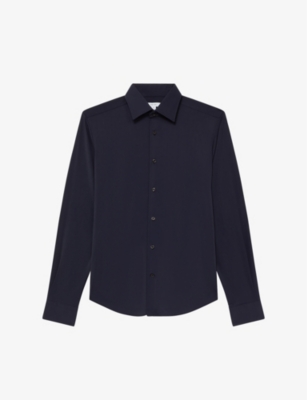 Reiss Voyager Stretch Performance Solid Regular Fit Button Down Travel Shirt In Blue