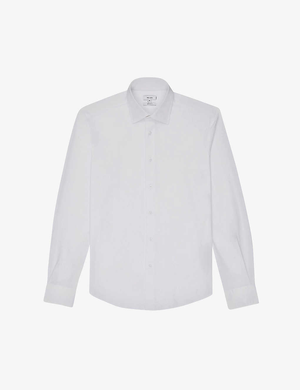 Reiss Mens White Voyager Regular-fit Stretch-woven Shirt