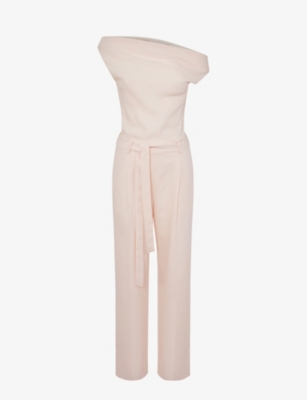 Reiss Womens Nude Maple Off-shoulder Belted-waist Stretch-woven Jumpsuit
