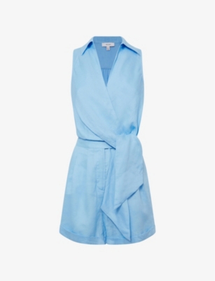 Reiss Suki V-neck Linen Jumpsuit In Blue