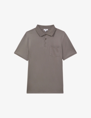 Reiss Mens Dove Grey Austin Regular-fit Cotton-jersey Polo Shirt