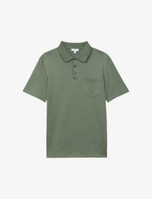 Reiss Mens Fern Green Austin Regular-fit Cotton-jersey Polo Shirt