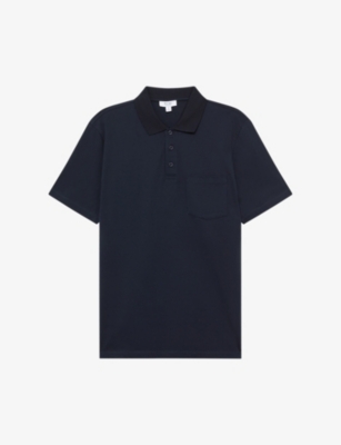 Reiss Mens Navy Austin Regular-fit Cotton-jersey Polo Shirt