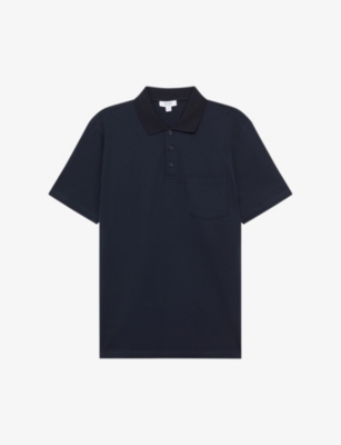 Reiss Mens Navy Austin Regular-fit Cotton-jersey Polo Shirt