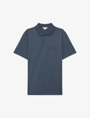 Reiss Mens Steel Blue Austin Regular-fit Cotton-jersey Polo Shirt