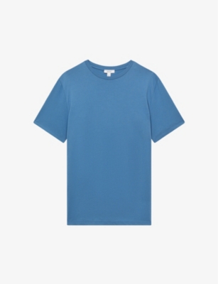 Reiss Mens Marine Blue Bless Crewneck Cotton-jersey T-shirt In Blue